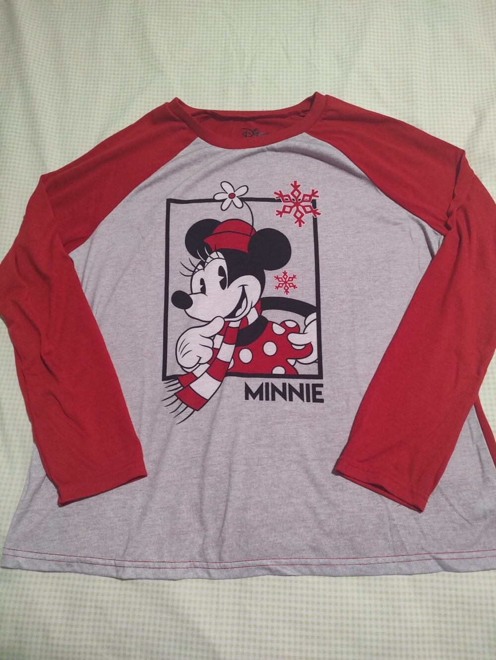 Disney Minnie Mouse Red and Gray Long-Sleeve Raglan Tee